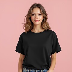 Fototapeta premium Modern Black T-Shirt Mockup for Women’s Fashion E-Commerce