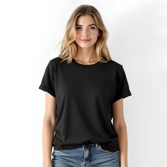 Obraz premium Stylish Black T-Shirt Mockup for Women’s Fashion and Branding Projects