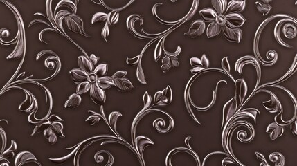 Elegant Floral Pattern Design in Metallic Finish on Dark Background