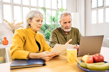 Senior couple managing finances and bills online at home