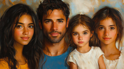 Obraz premium Heartwarming Portrait of Loving Mixed Race Family Embracing Unity and Diversity