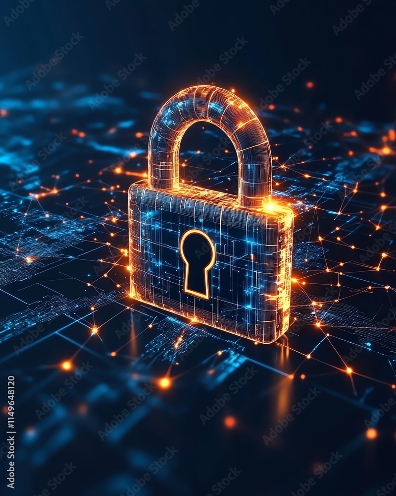 Leinwandbilder a cyber defense concept background, featuring a digital padlock, secure data transmission, and abstr