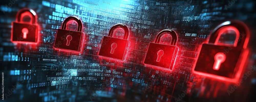 Poster a digital it security concept, featuring a combination of locks, encrypted data, and futuristic elem