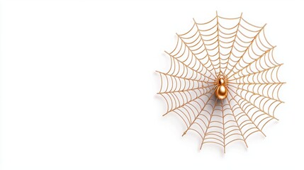 Fototapeta premium A beautifully crafted spider web with a golden spider at its center, set against a minimalist white background.