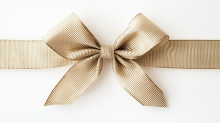Elegant Beige Ribbon Bow on Smooth White Background for Decoration