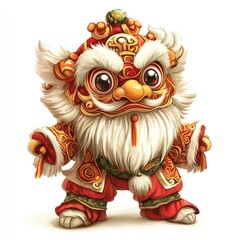 Naklejka premium A vibrant, cartoonish lion dancer character in traditional attire, celebrating culture.