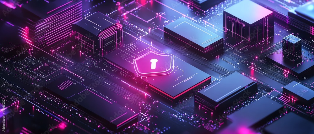 Poster a sleek it security design with digital shield icons, interconnected networks, and encrypted data, s
