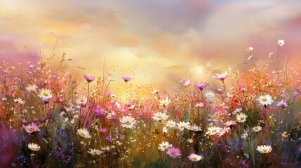 Sunset Meadow: A Vibrant Floral Painting