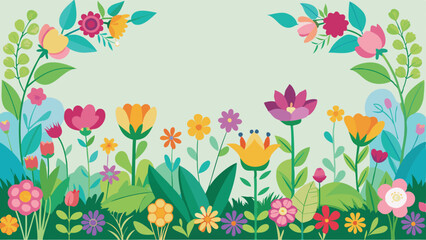 Seamless flower garden border, colorful spring floral frame vector
