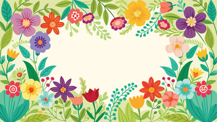 Seamless flower garden border, colorful spring floral frame vector
