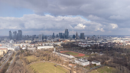 view from a drone of the skra stadium in warsaw