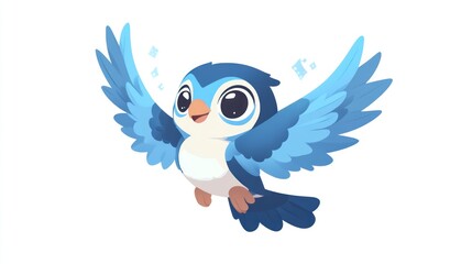 Adorable cartoon blue bird in flight.