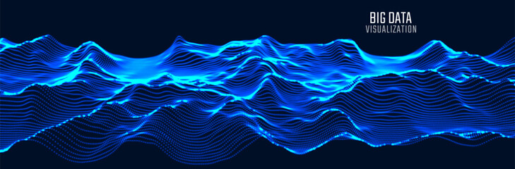 Dynamic data stream. Interactive particle flow. Advanced AI visualization. High-Tech data communication. Science or technology background. Vector illustration.
