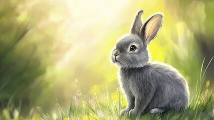 Fototapeta premium Cute and beautiful gray bunny
