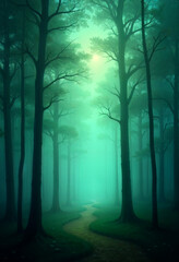 Obraz premium misty morning in the forest Generative AI 
