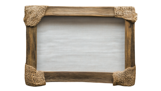 Rustic burlap frame with a clean white center, ideal for displaying cherished memories or artwork in a country-inspired setting.