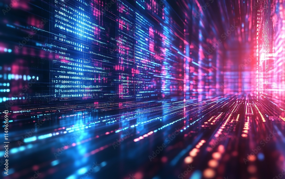 Poster An IT security concept background with a digital lock, secure servers, and flowing binary code, emphasizing cybersecurity in the modern world