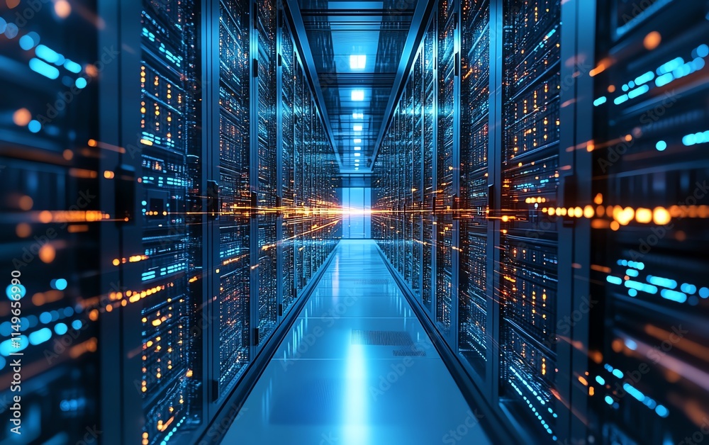 Poster An IT security concept background with a digital lock, secure servers, and flowing binary code, emphasizing cybersecurity in the modern world