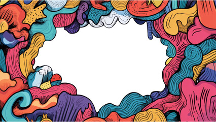 Whimsical Doodle Frame, playful hand-drawn border encircling a blank white space, perfect for creative displays or invitations