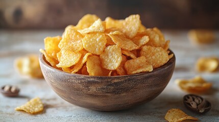  side view of a snack bowl of potato chips party food.