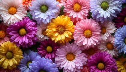 A beautiful flower wall featuring an assortment of colorful chrysanthemums, creating an elegant background for weddings, birthdays, or events