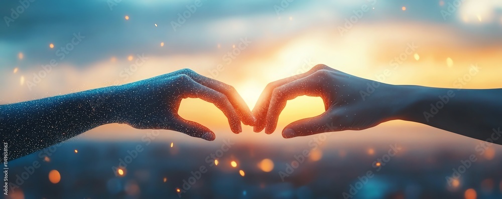 Leinwandbilder a conceptual image of two hands touching fingers, symbolizing the intersection of artificial intelli