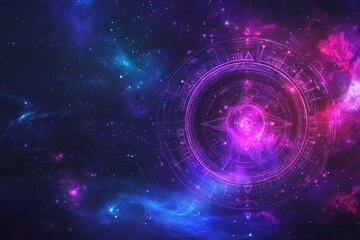 Obraz premium Leo zodiac sign enchanted lion within a cosmic galaxy of stars and dreamlike fantasy elements