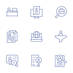 Recruitment icons set. Thin Line style, editable stroke. applicant, cv, hr, international recruitment, online recruitment, recruitment