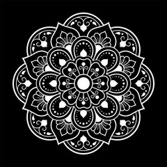 Circular pattern in form of mandala with flower for Henna, Mehndi, tattoo, decoration. Decorative ornament in ethnic oriental style. Outline doodle hand draw vector illustration.