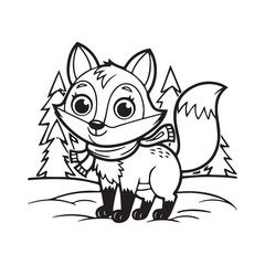 Black and White cute cartoon field mouse simple line illustration