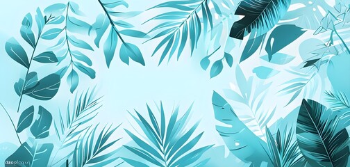 Fototapeta premium Collection of tropical leaves, foliage plant in blue color with space background