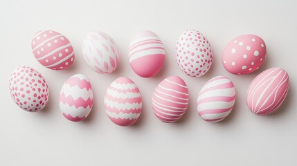 Fototapeta premium Decorative Pink and White Easter Eggs on a Light Background