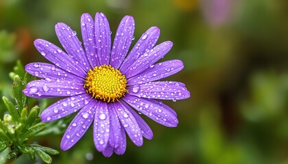 Fototapeta premium Closeup of a daisy flower with water drops on the petals, capturing the delicate balance between nature and moisture