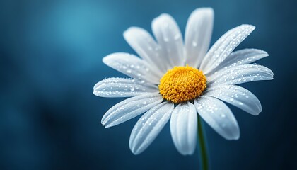 Closeup of a daisy flower with water drops on the petals, capturing the delicate balance between nature and moisture