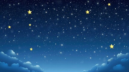 Fototapeta premium Starry Night Sky with Clouds and Shining Stars in Blue Background