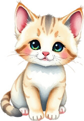 Watercolor vector of a cartoon kitten, isolated on a white background, eps.