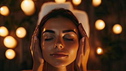 Serene Woman Relaxing with Candles and Spa Treatment in Evening