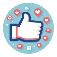 A thumbs up sign with hearts surrounding it. The thumbs up sign is surrounded by a circle of hearts, which are arranged in various sizes and positions. The image conveys a positive and uplifting mood