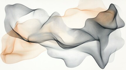 Abstract Flowing Lines in Soft Black and Orange Tones on White Background