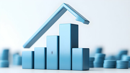 A blue bar graph with an upward arrow, symbolizing growth and financial success.