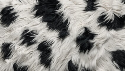 Black and white cowhide fur background with abstract pattern forming a unique animal print