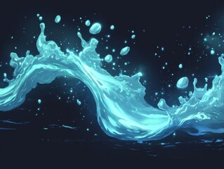 Naklejka premium A splash of water with many bubbles. The water is blue and the bubbles are white. The image has a dreamy, ethereal quality to it