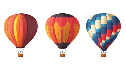 Fototapeta premium Three vibrant hot air balloons in varying colors, evoking a sense of adventure and joy.