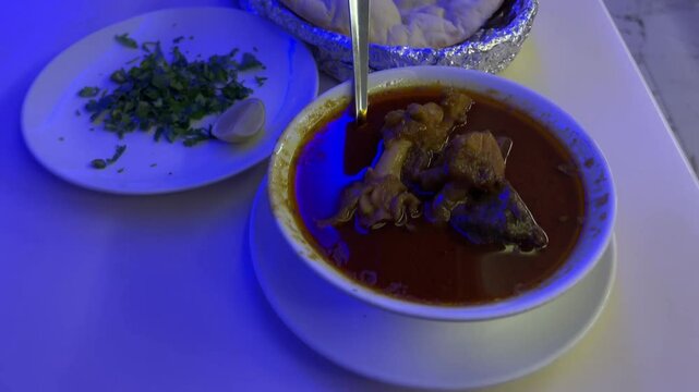 Mutton nihari prepared in a restaurant in Kolkata, India