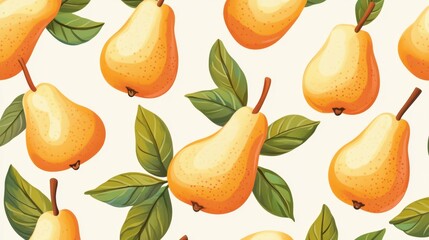 Obraz premium Colorful Pattern of Juicy Pears and Fresh Green Leaves Design