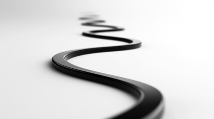 Naklejka premium Curved black line creates a flowing pattern on a clean white surface. 