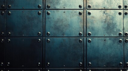 Metallic Vault Door Panels with Rivets and Weathered Texture