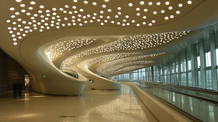 Elegant Modern Airport Interior with Unique Lighting Design