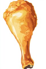 A golden, crispy fried chicken drumstick on a white background, showcasing its delicious appeal.