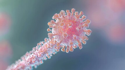 Detailed Microscopic Representation of a Virus with Colorful and Intricate Structure on a Soft Background